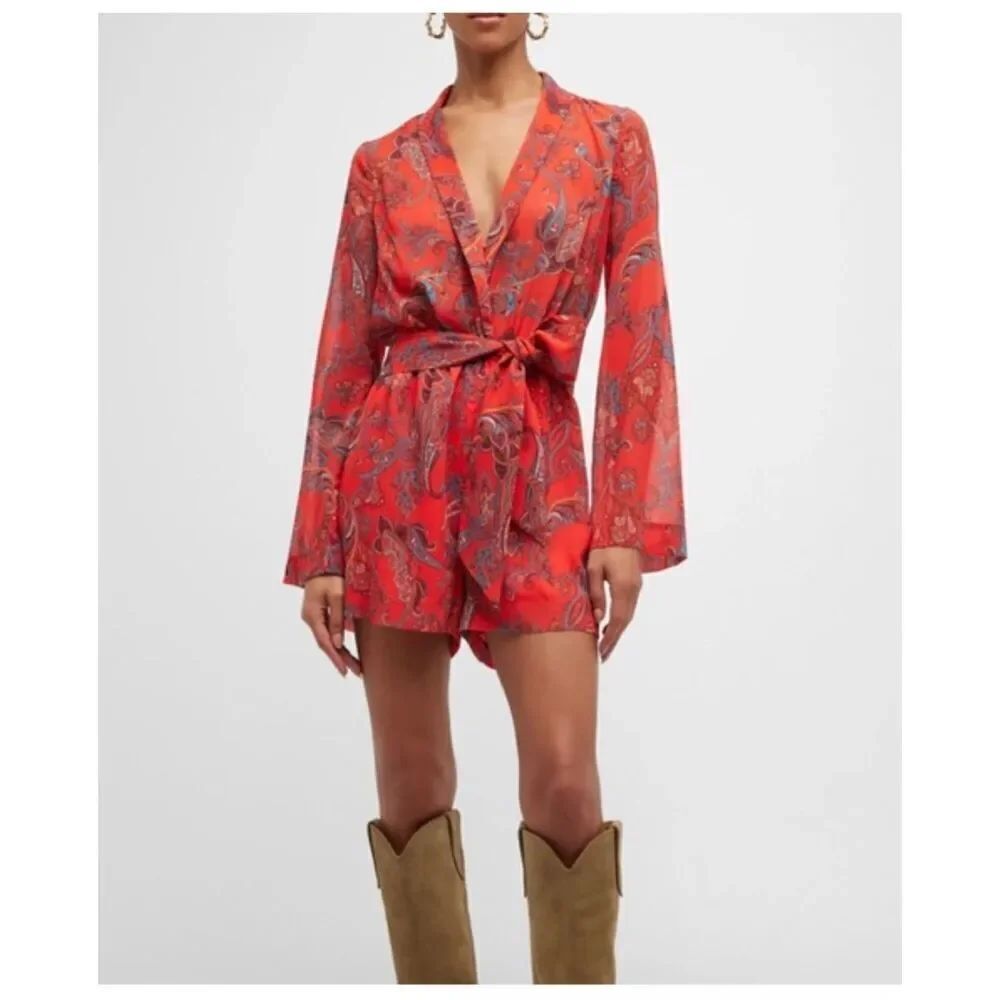 L’AGENCE Arbell paisley tic waist Romper long sleeve 0